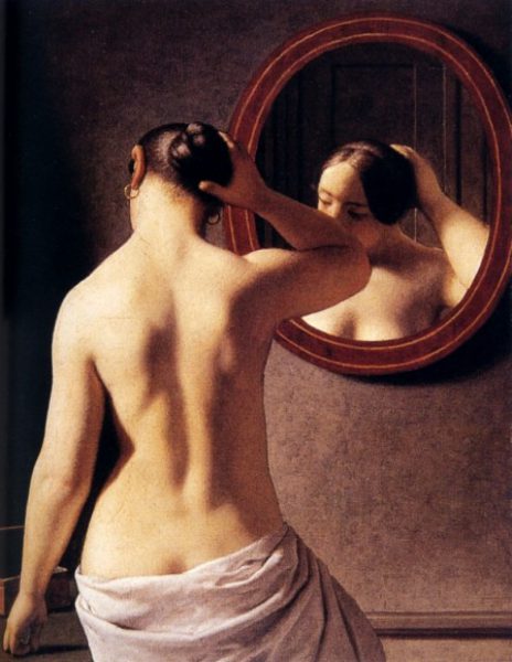 A nude woman doing her hair before a mirror, Christofer Wilhelm Eckersberg, 1841 